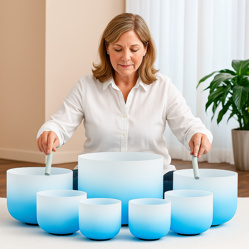 Ensemble de bols chantants en cristal à gradient de chakra