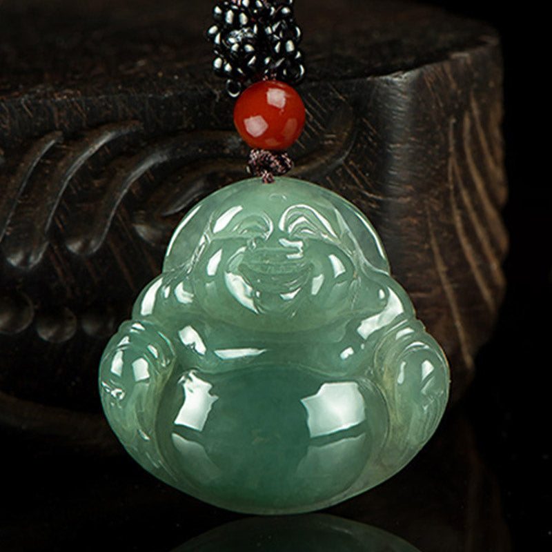 Laughing Buddha Jade Necklace Pendant | Abundance & Luck