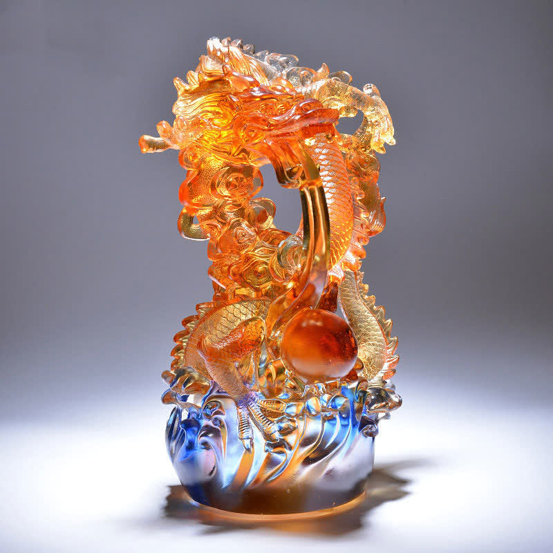 Handmade Liuli Feng Shui Dragon Crystal Art for Success