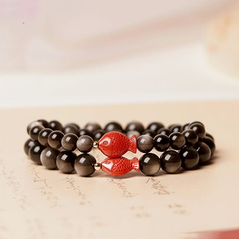 Silver Sheen Obsidian Koi Fish Protection Bracelet 8mm
