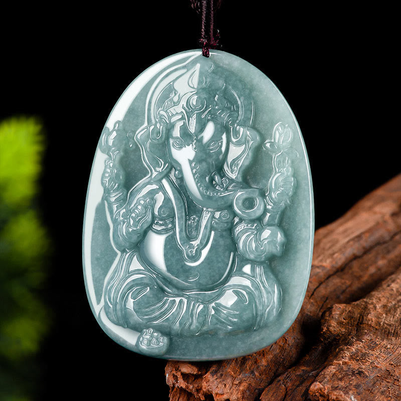 Collier de protection Ganesh en jade naturel | Amulette éléphant