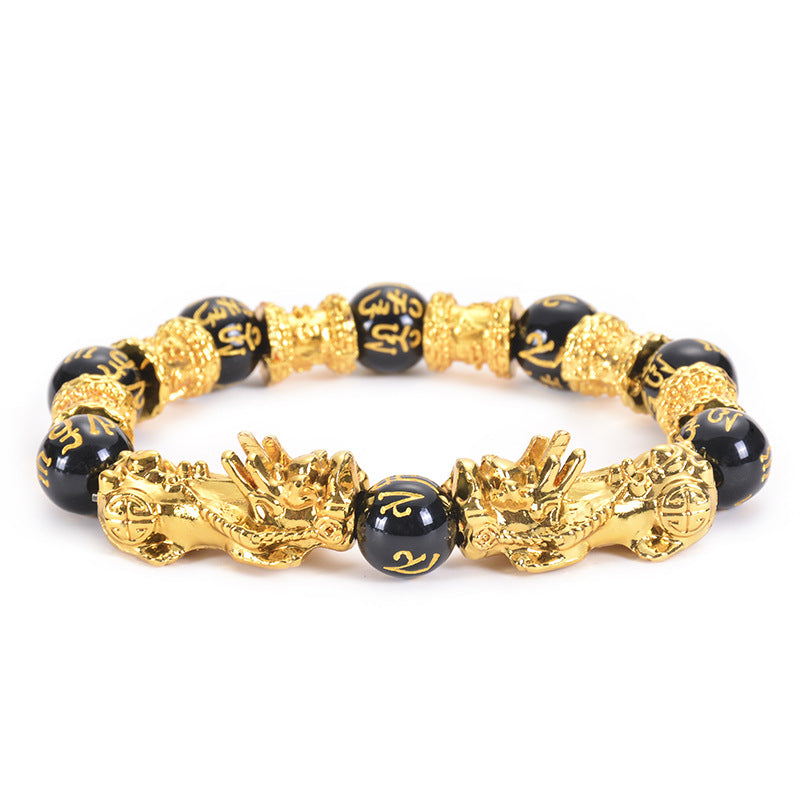 Bracelet unisexe en obsidienne double Pixiu de 12 mm