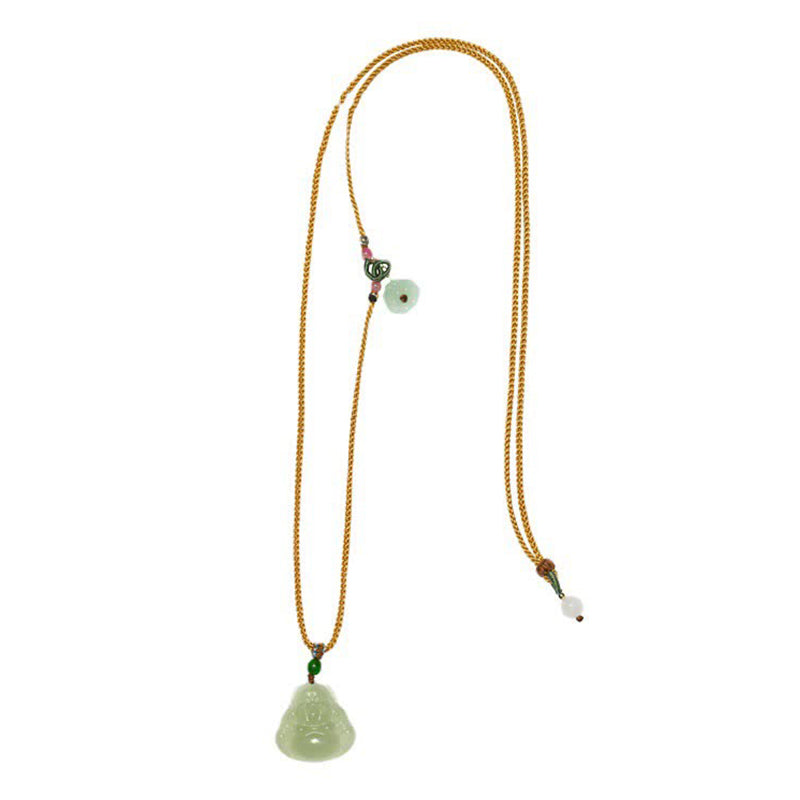 Collier de prospérité en jade et lotus du Bouddha rieur