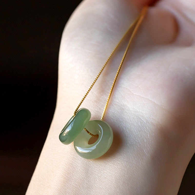 14mm Natural Jade & Cyan Jade Peace Necklace for Luck & Abundance