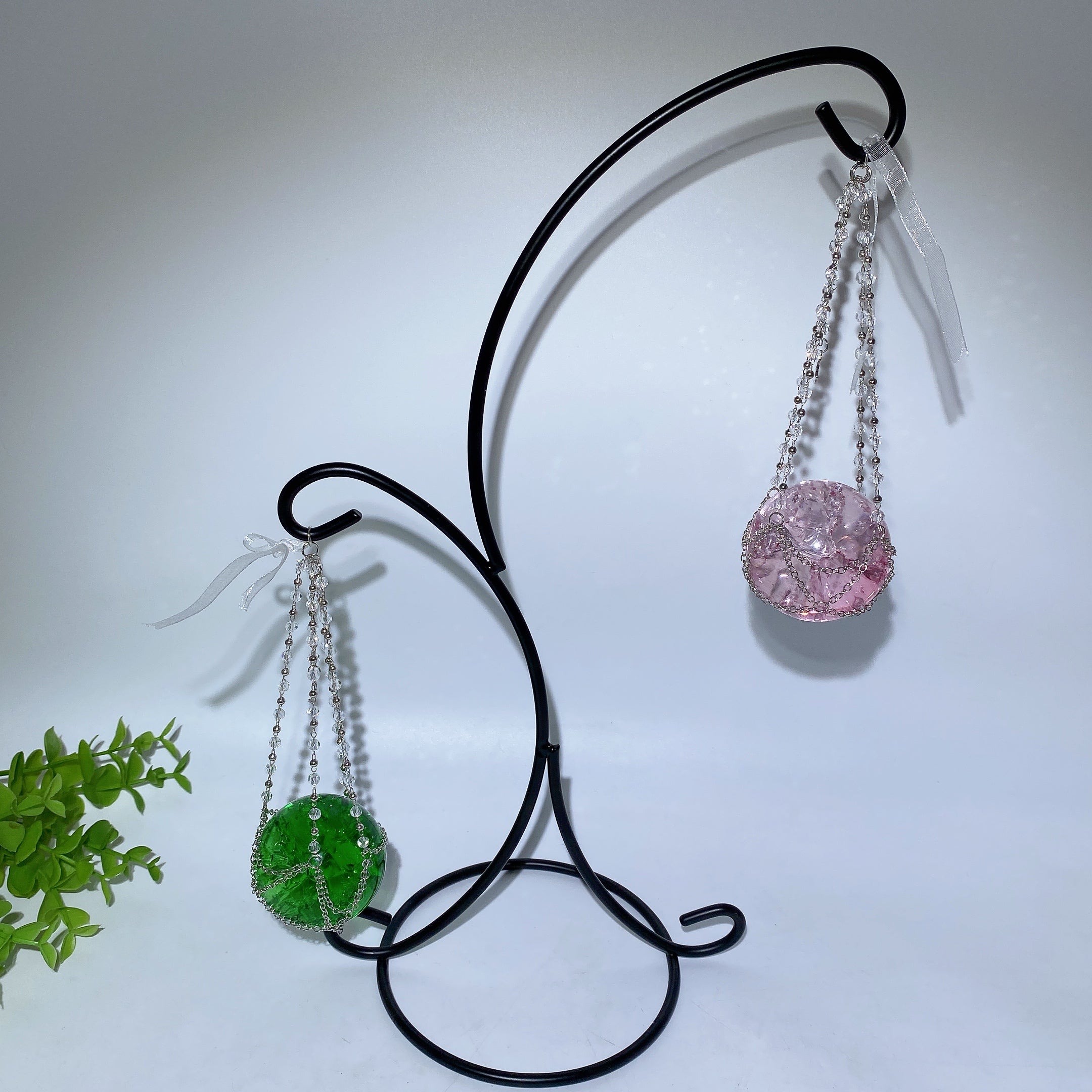 Présentoir à cristaux en métal noir de 35 cm pour sphères