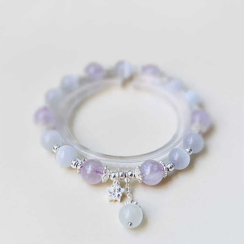 Bracelet de conscience spirituelle en argent sterling 925 avec améthyste œil de chat