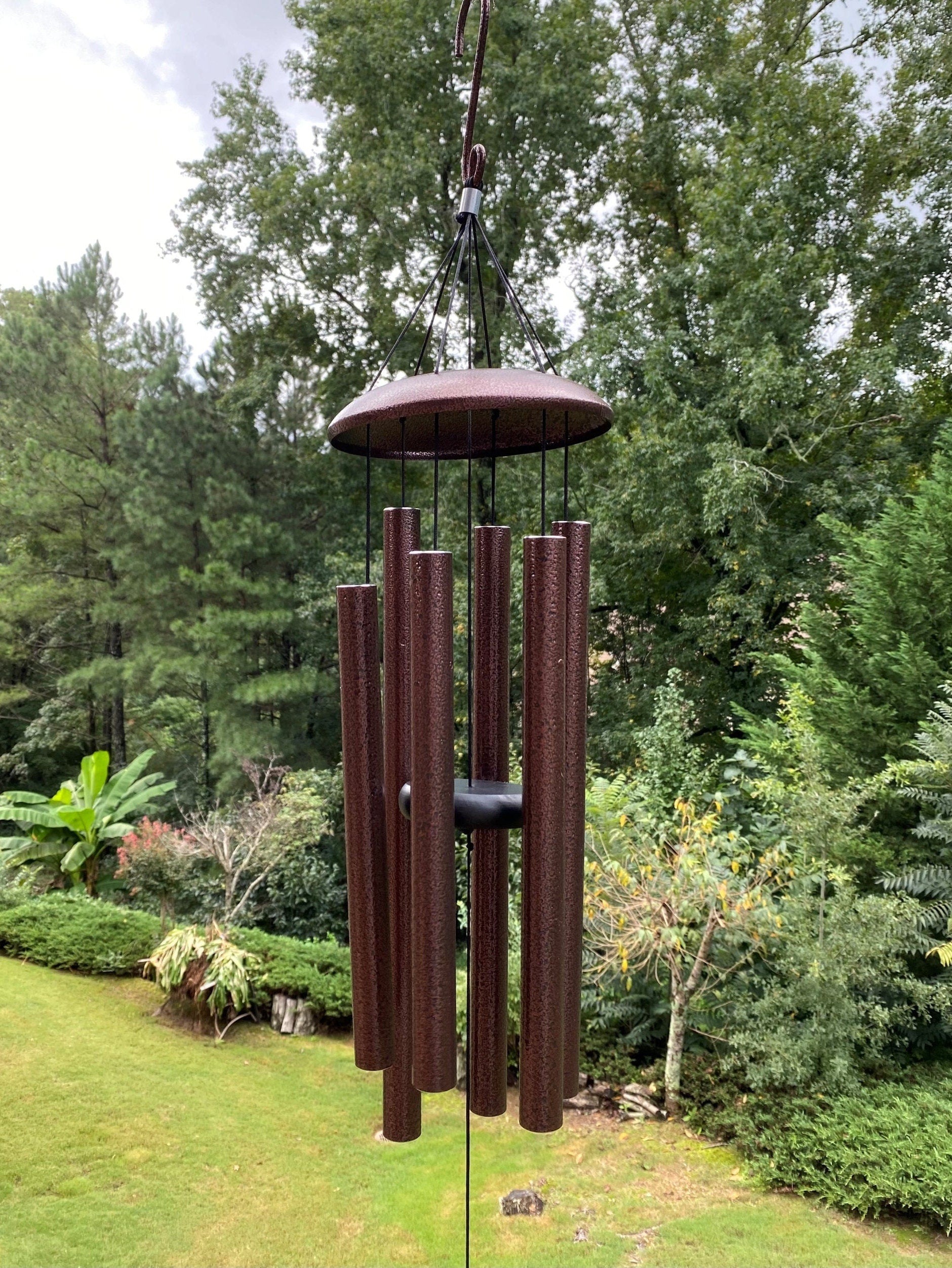 Deep brown wind chimes with tubular bells for peaceful outdoor ambiance