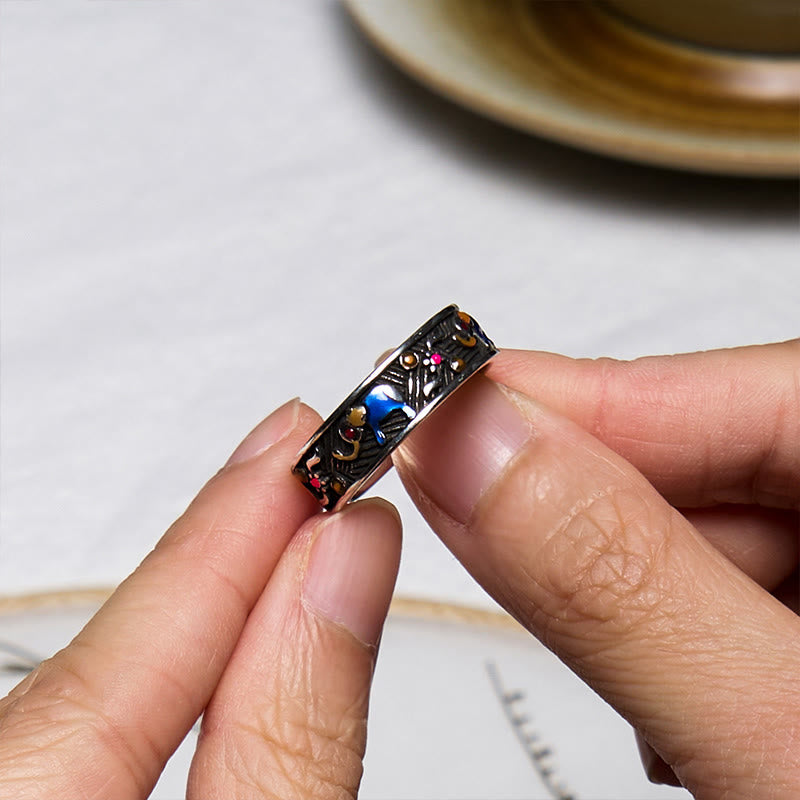 Bague ajustable en cuivre et argent représentant un éléphant coloré