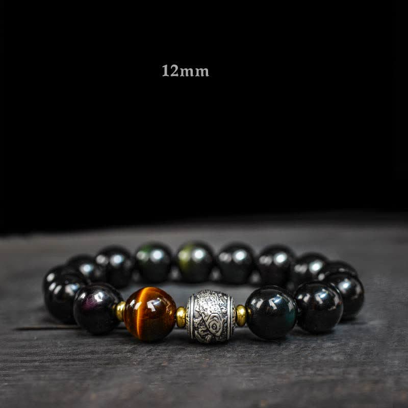 Bracelet de protection en obsidienne arc-en-ciel et obsidienne dorée 8 mm