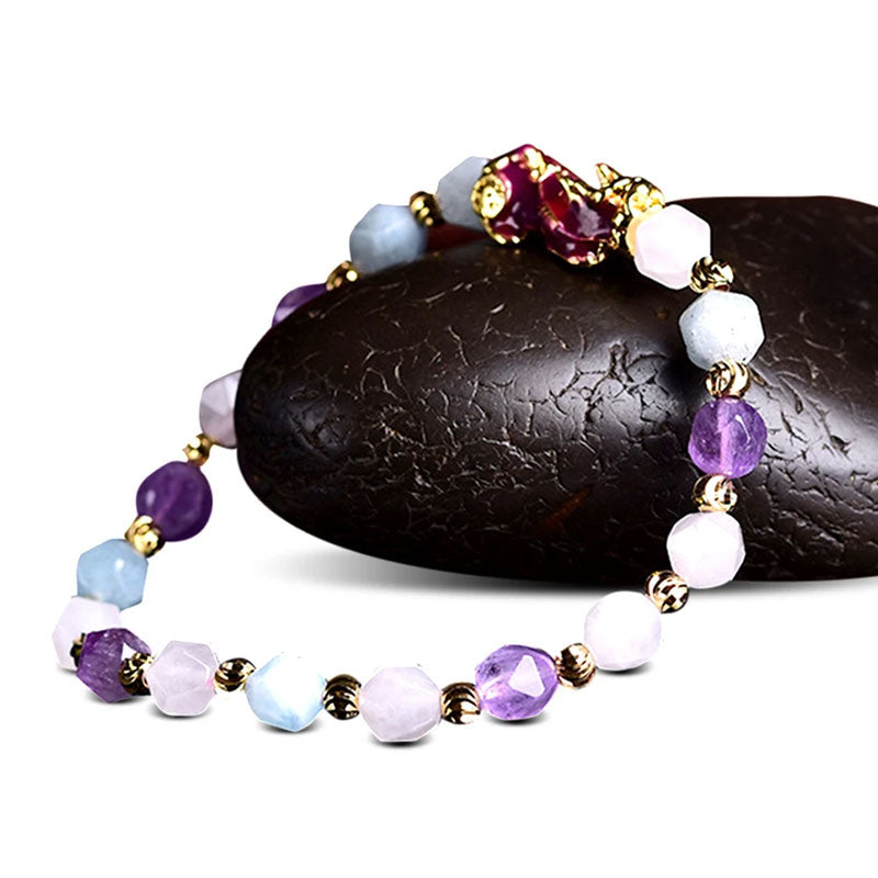 Amethyst Pixiu Charm Bracelet 6mm Spiritual Healing Jewelry