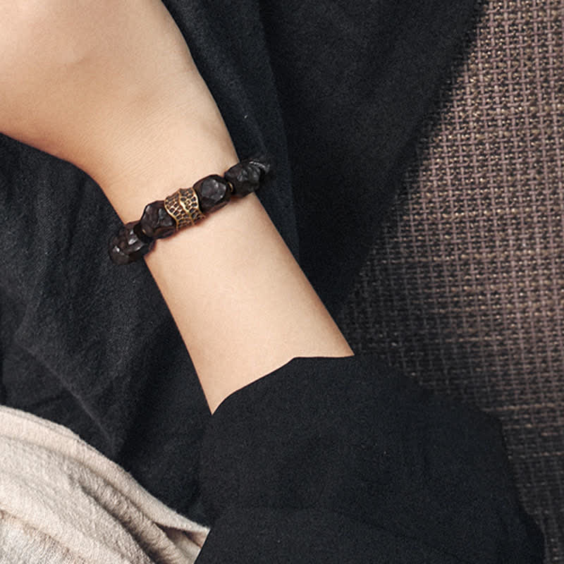 Bracelet couple en bois d'ébène et cuivre pour la paix et l'équilibre