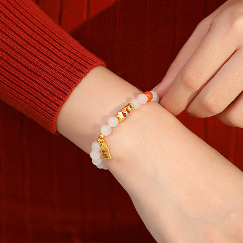 Bracelet de protection, de chance et de bonheur en jade blanc Hetian