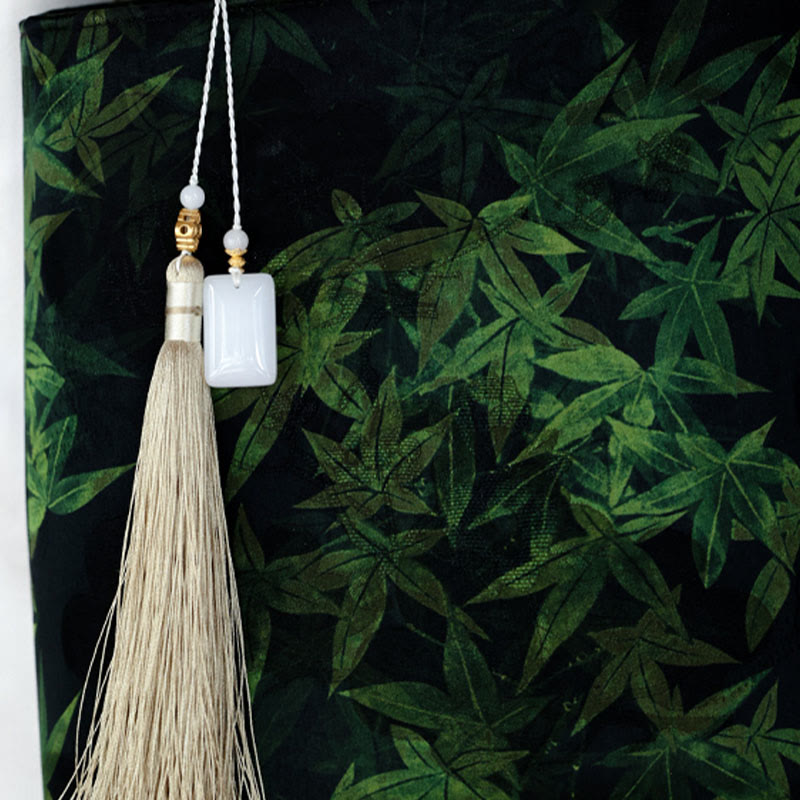 Sac à main en bambou avec motif papillon et poisson koï et poignées en jade