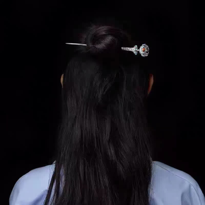 Épingle à cheveux en agate rouge et fleur de pivoine | Confiance et calme 13,4 cm