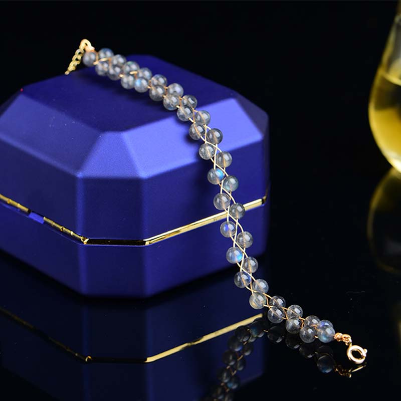 Bracelet ajustable en pierre de lune naturelle avec inscription « Love Blessing »