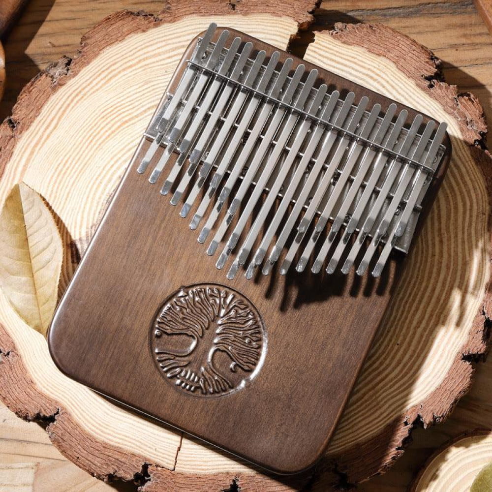 Wooden Kalimba thumb piano with tree of life design, 38-Key Double Layer Walnut