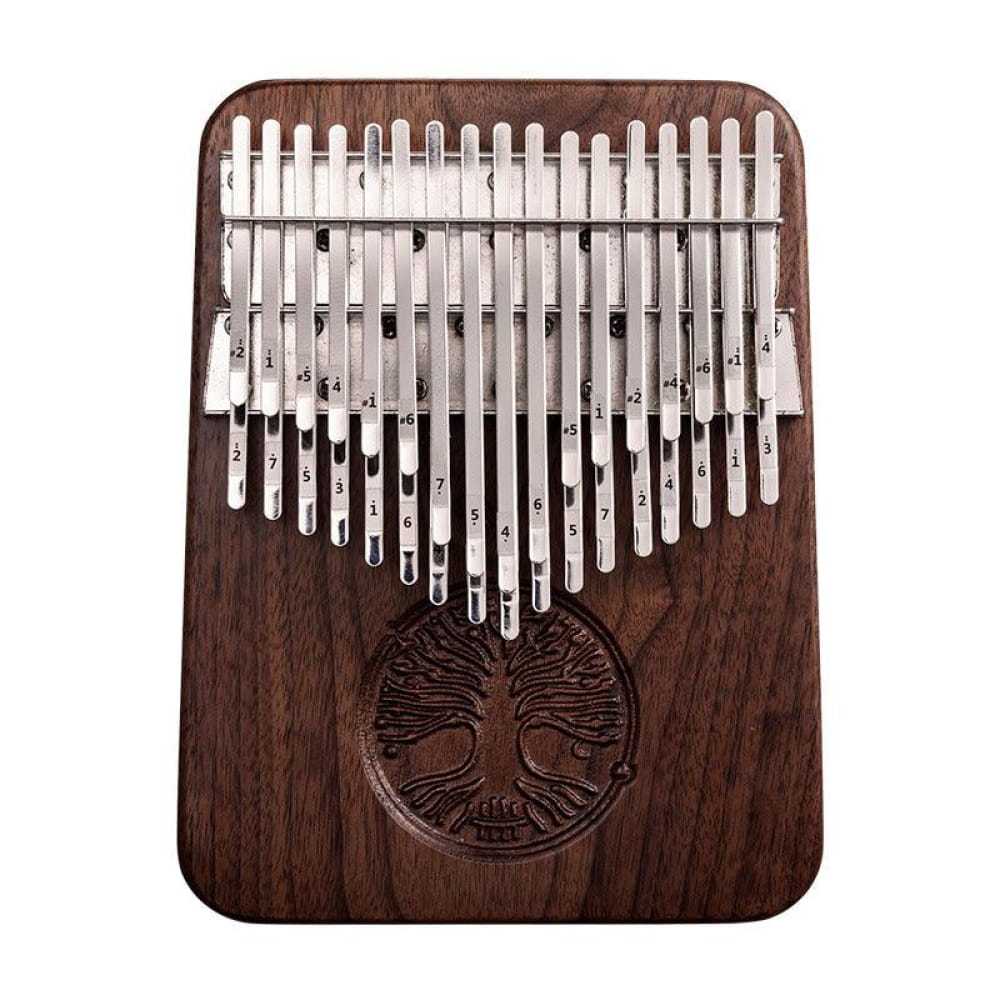 Wooden 38-Key Double Layer Walnut Kalimba with metal tines and carved tree design