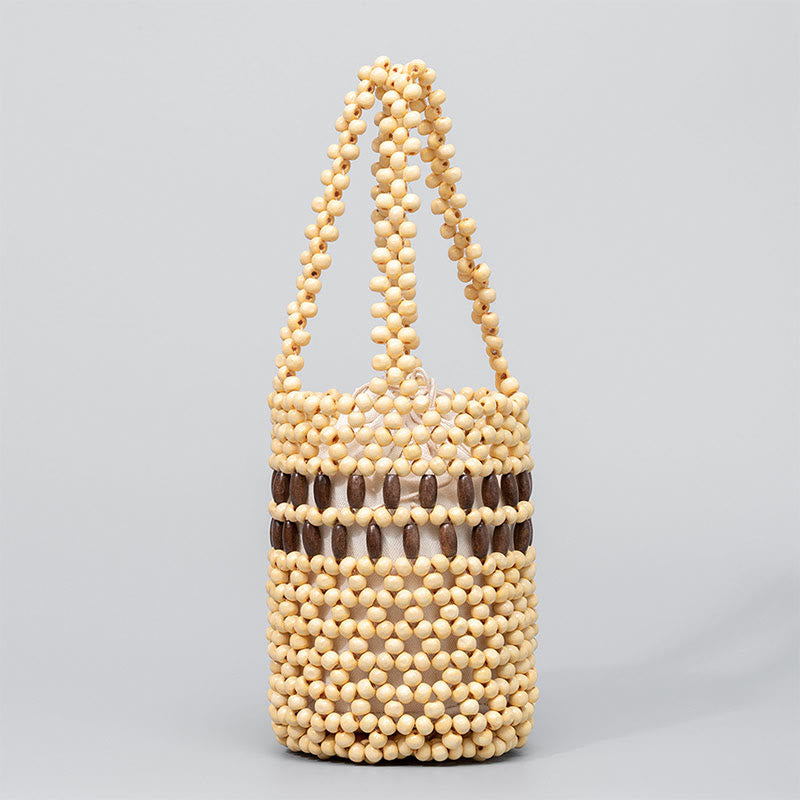 Sac seau en perles de bois 12 cm pour bijoux spirituels