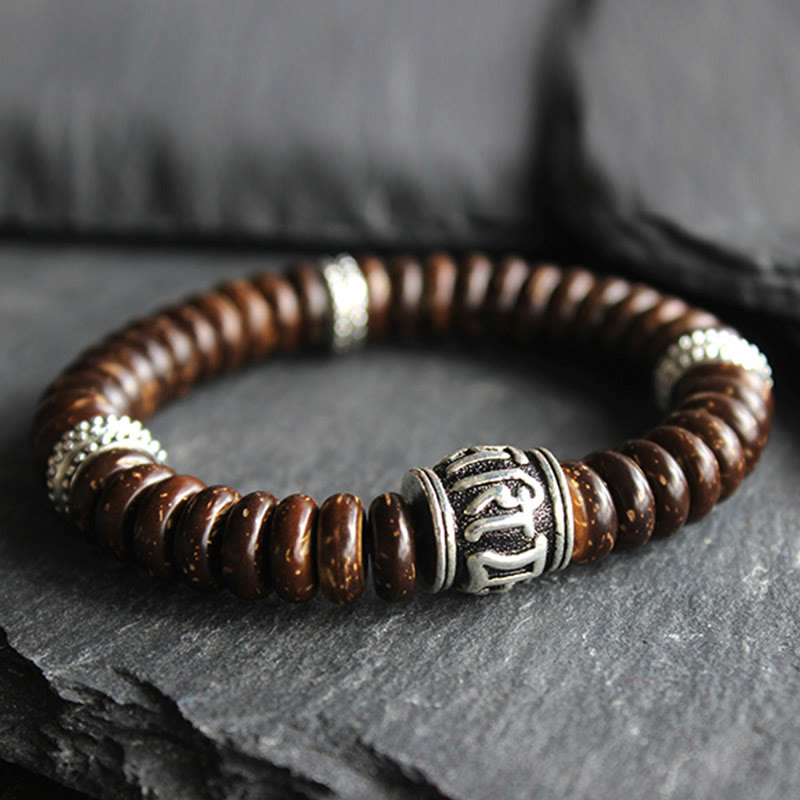 Tibetan Coconut Shell Om Mani Padme Hum Bracelet 14-16cm
