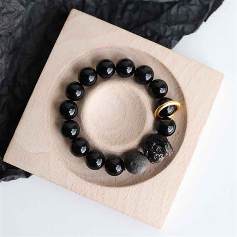 12mm Black Obsidian Lion Strength Empowerment Bracelet