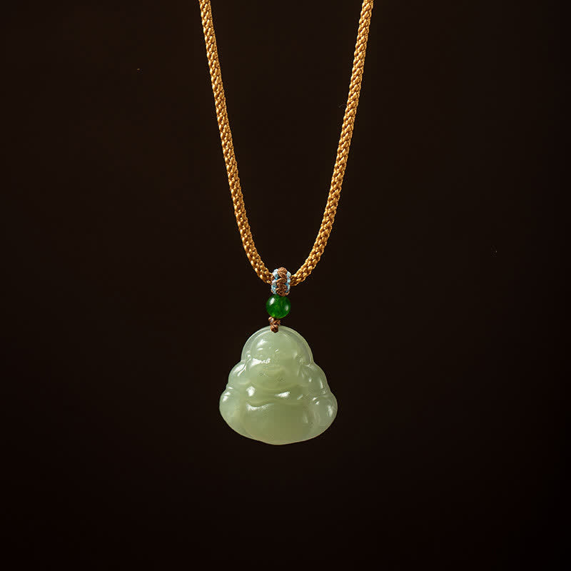 Collier de prospérité en jade et lotus du Bouddha rieur