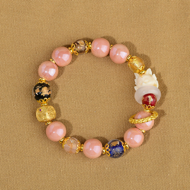 Incense Ash Liuli Glass 14-16cm Nine Tailed Fox Spiritual Bracelet