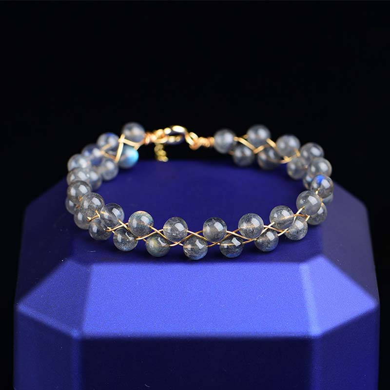 Bracelet ajustable en pierre de lune naturelle avec inscription « Love Blessing »