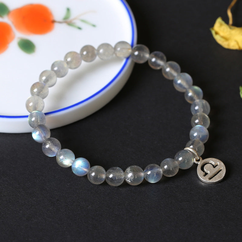 Bracelet Charmant 12 Pierres de Lune Zodiaque Perles de 7 mm