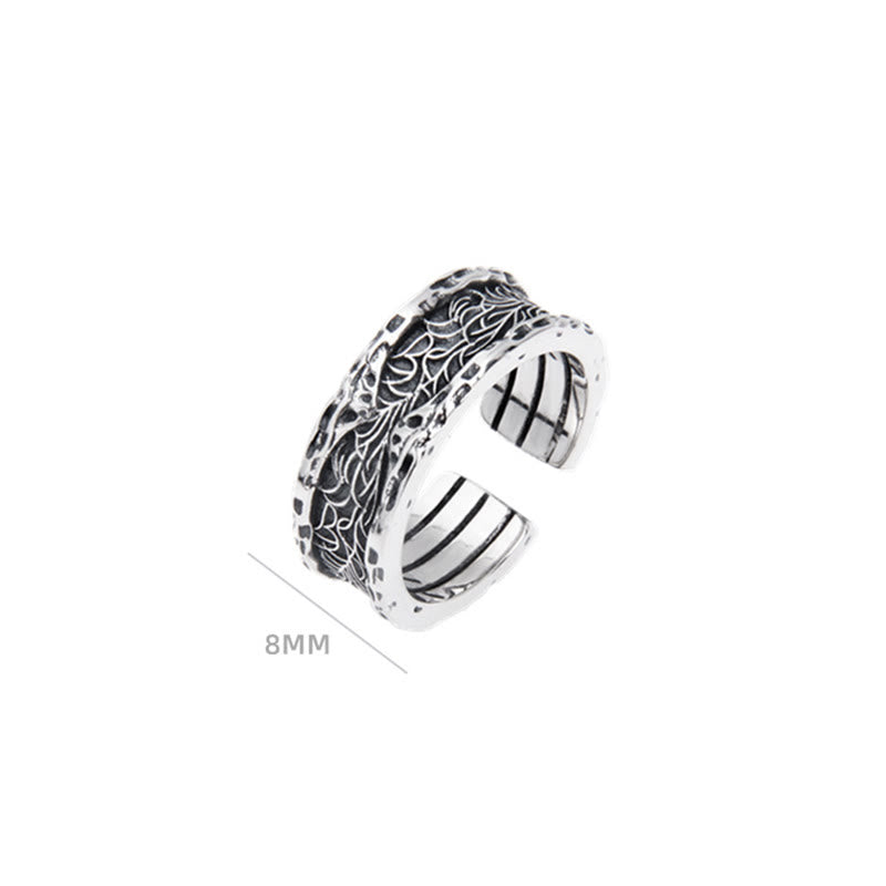 Bague ajustable en argent sterling 925 avec motif de fleurs de la dynastie Tang