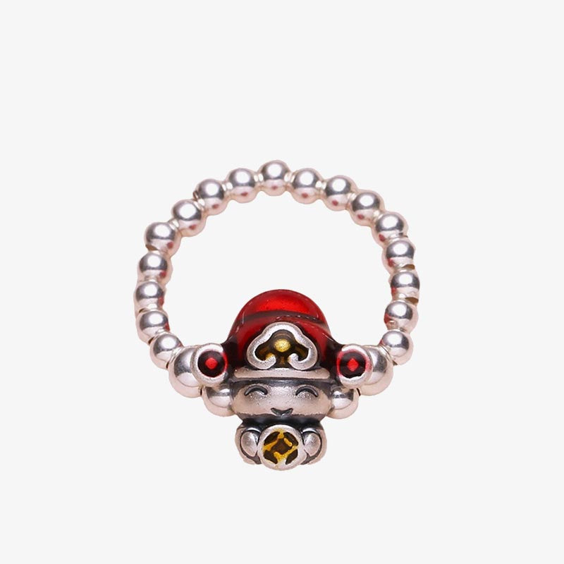 Bague de protection Dieu de la richesse en argent sterling 925 53-54 mm