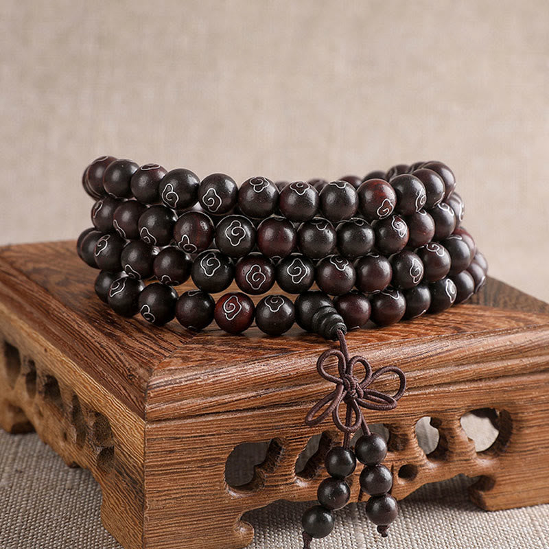 8mm Small Leaf Red Sandalwood Om Mani Padme Hum Bracelet