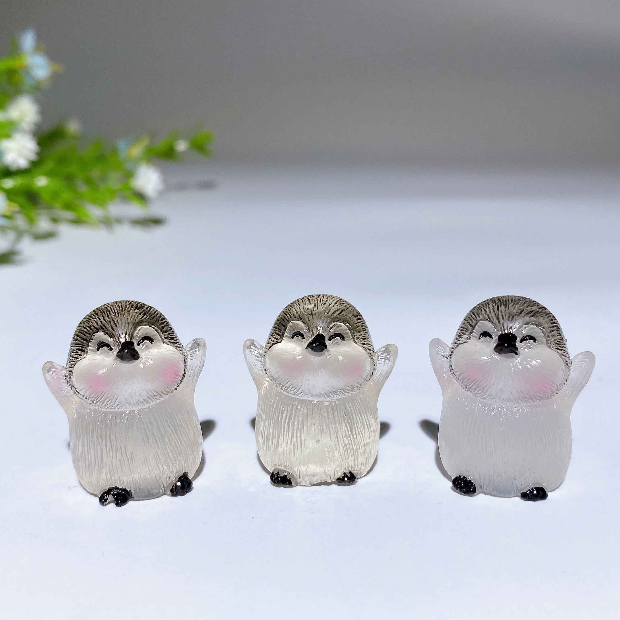 Lot de 3 sculptures d'animaux pingouins en cristal lumineux 25 mm