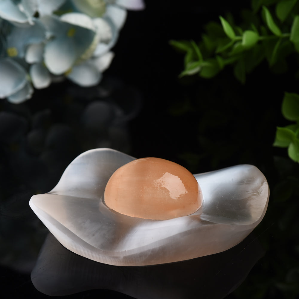 4.0 inch Selenite Poached Egg Crystal Figurine for Healing