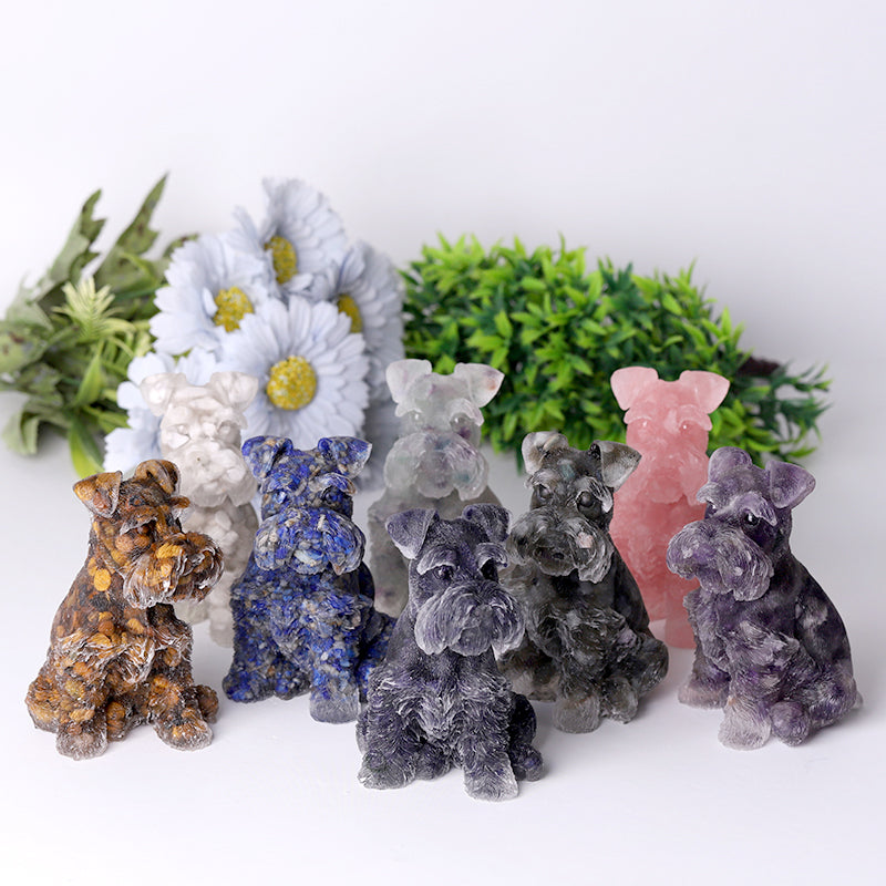 4.2" Crystal Schnauzer Carving with Healing Gemstones