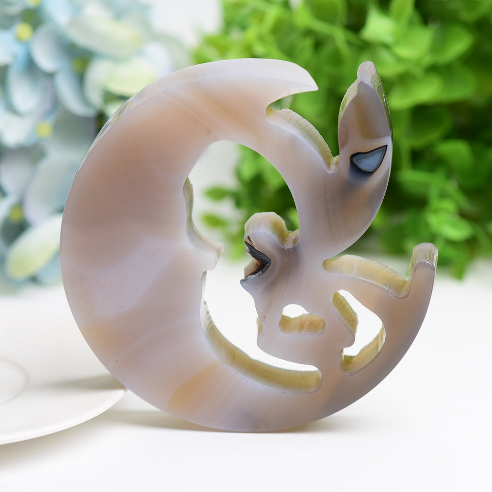 Figurine sculptée en cristal de fée de la lune en agate de 4,2 pouces