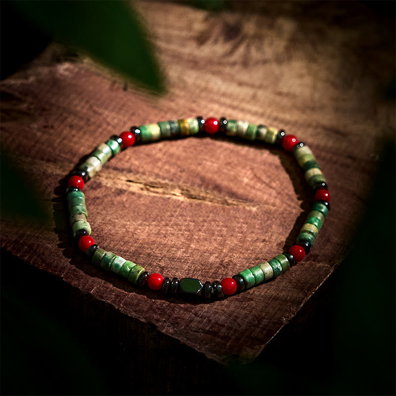 Bracelet en pierre verte hématite corail rouge 4,2 mm