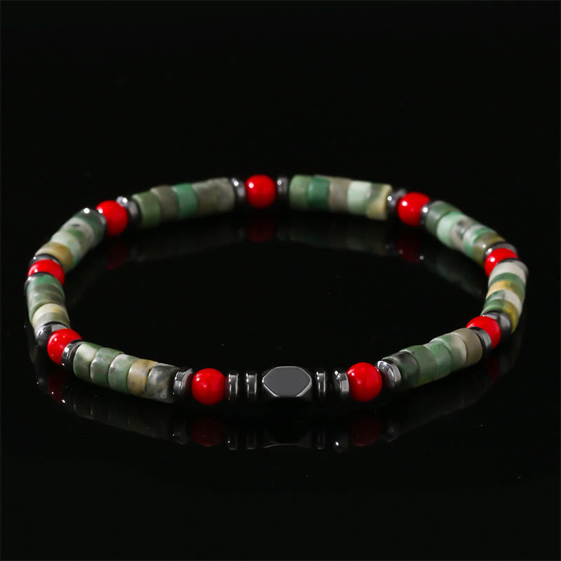 Bracelet en pierre verte hématite corail rouge 4,2 mm