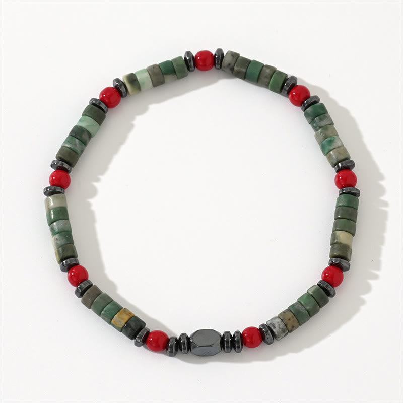 Bracelet en pierre verte hématite corail rouge 4,2 mm