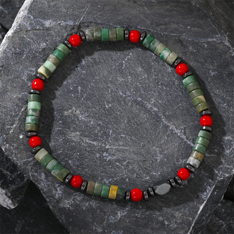 Bracelet en pierre verte hématite corail rouge 4,2 mm