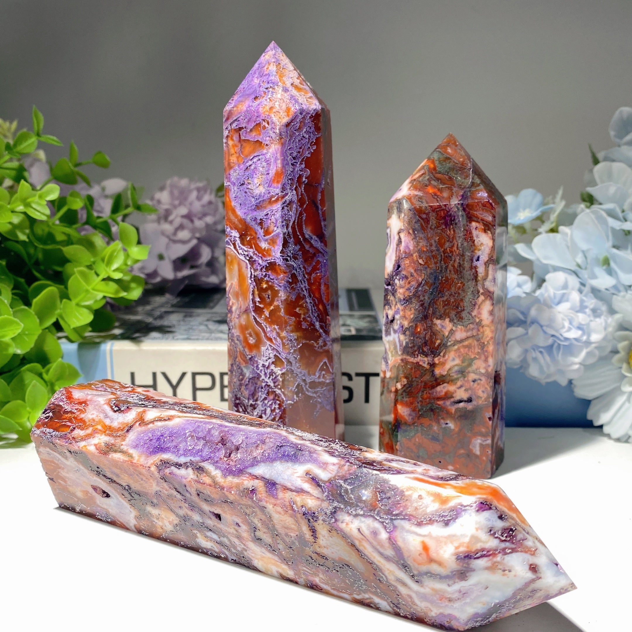 4.5-6.0 Inch Purple Moss Agate Healing Crystal Tower