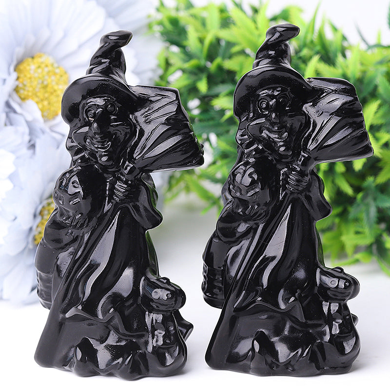 4.5 Inch Black Obsidian Witch Crystal Figurine for Protection