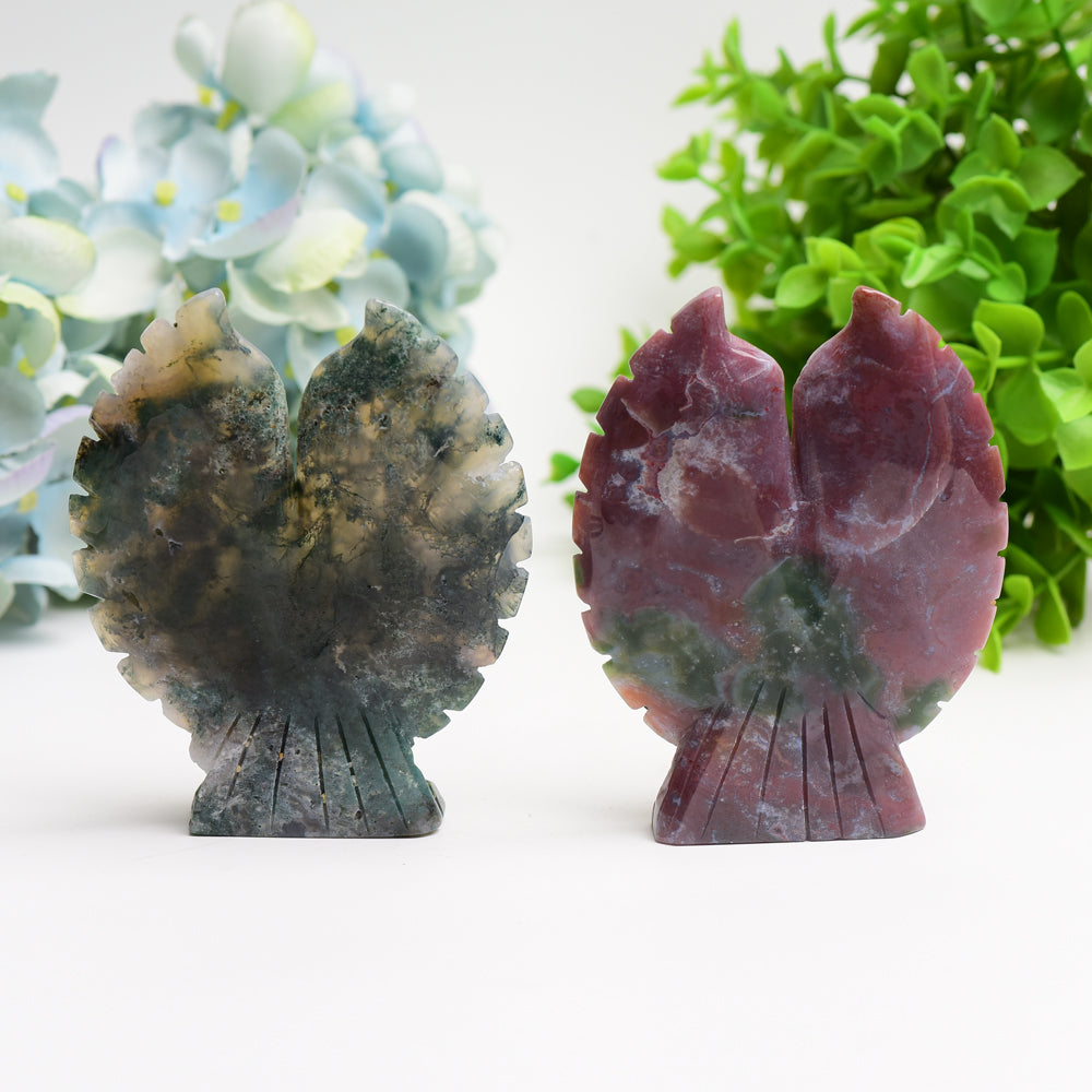 Sculpture de hibou guérisseur en jaspe océanique et agate mousse de 11,4 cm