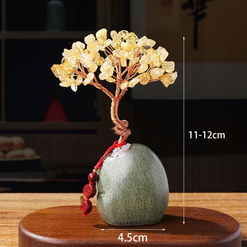Arbre en cristal de citrine 4,5 x 12 cm, décoration zen de prospérité