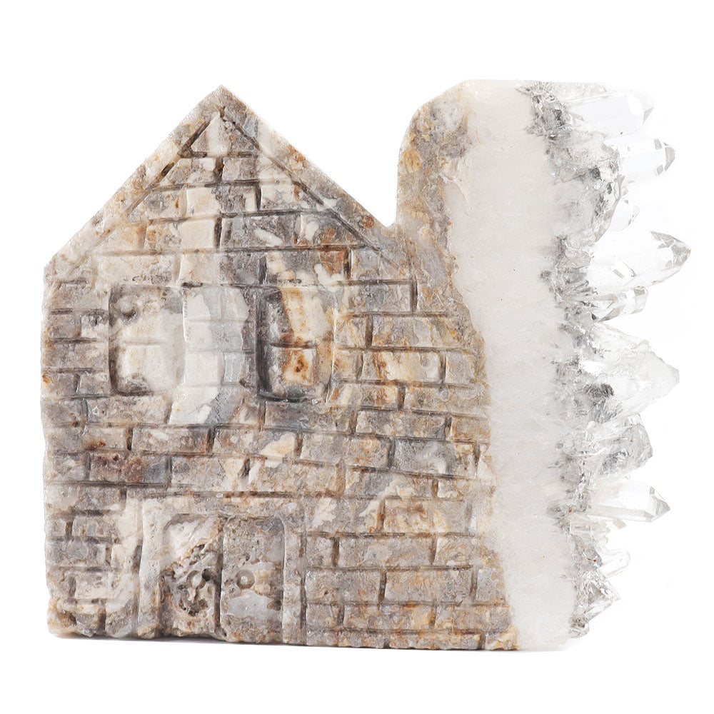 Sculpture en pierre de 4,5 pouces représentant une maison en amas de cristal