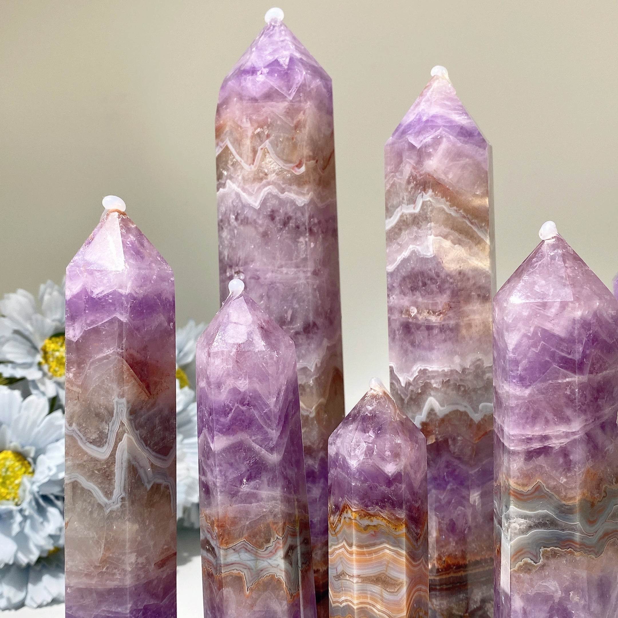4-6 Inch Amethyst Agate Healing Crystal Tower