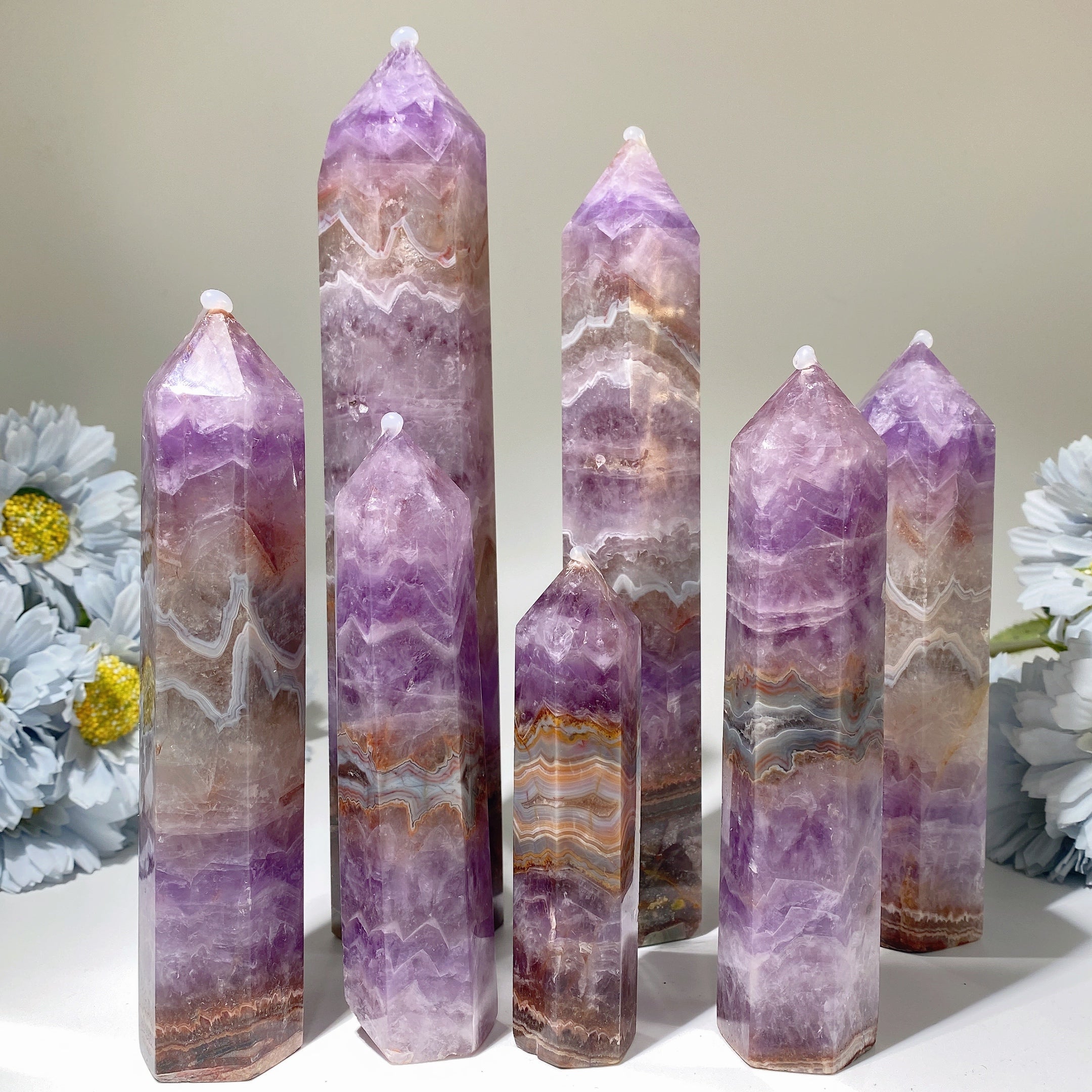 4-6 Inch Amethyst Agate Healing Crystal Tower