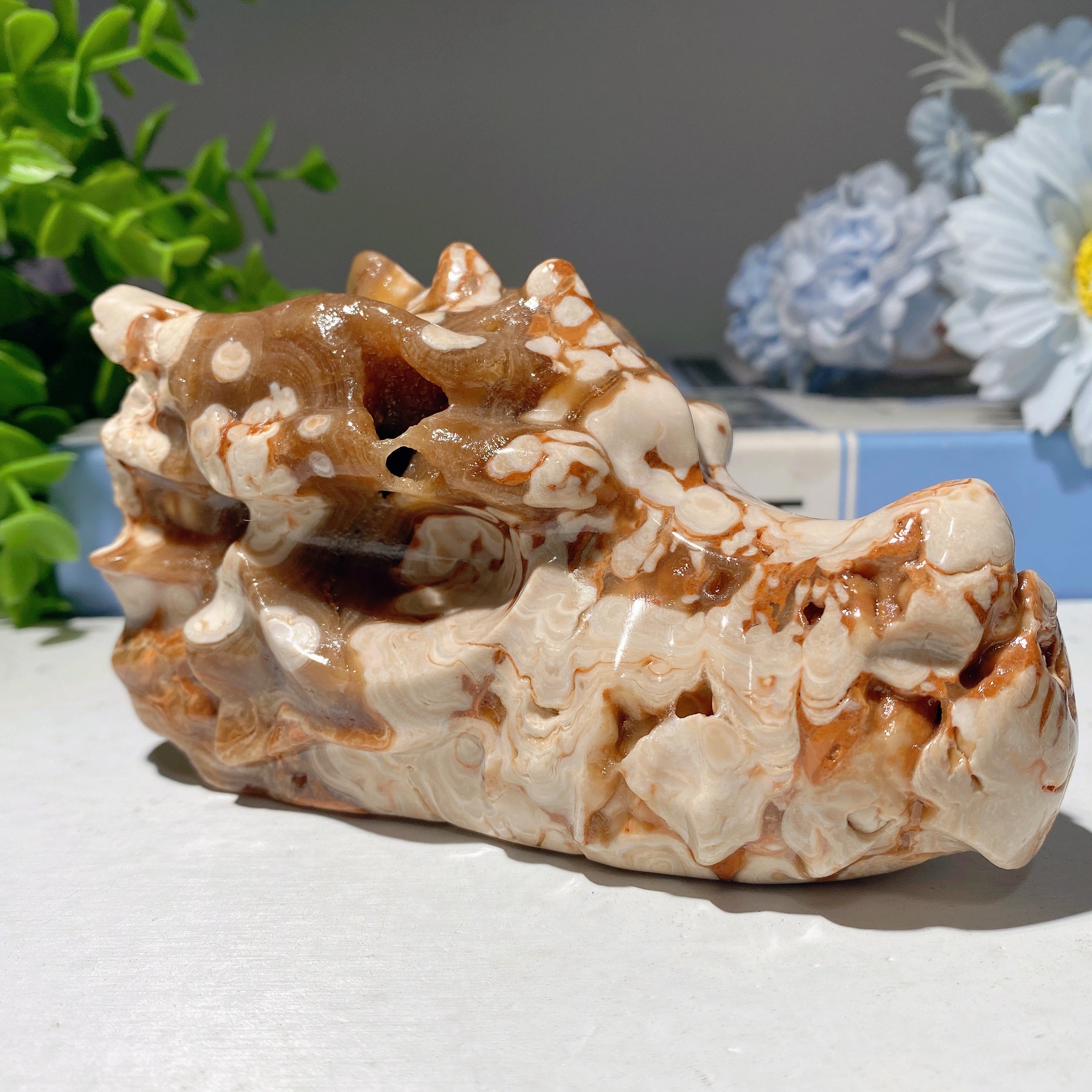 4.6-inch Chocolate Calcite Crystal Dragon Head Carving