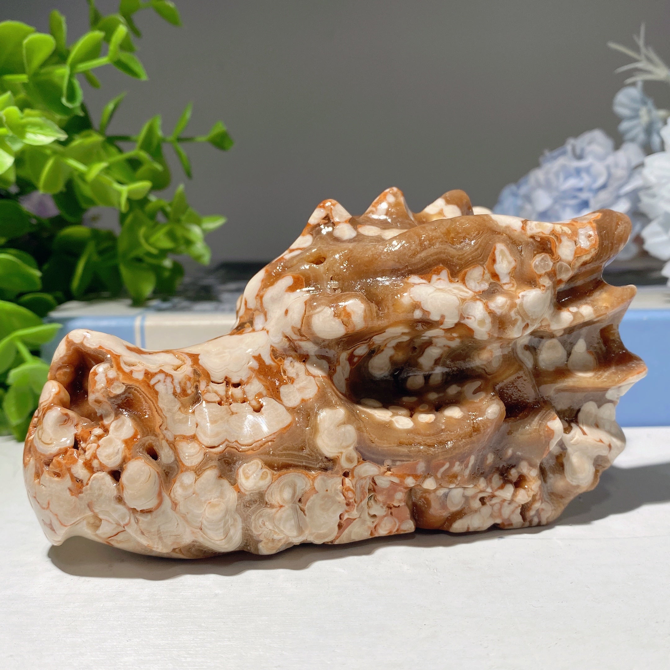 4.6-inch Chocolate Calcite Crystal Dragon Head Carving
