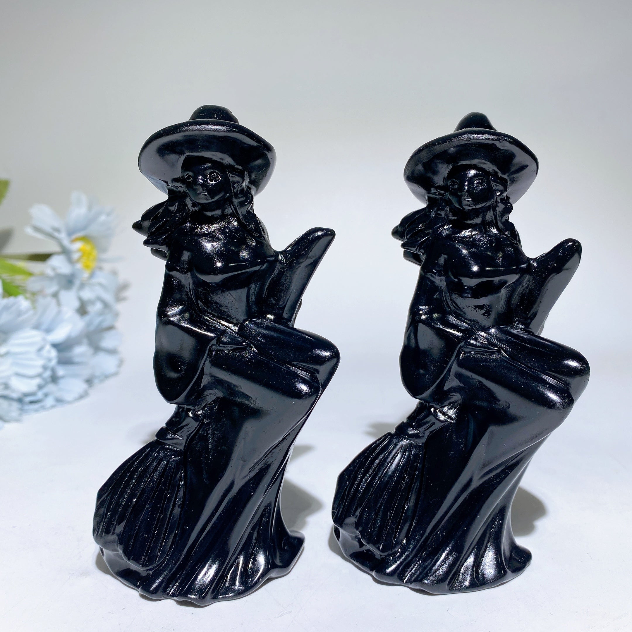 4.7 inch Black Obsidian Crystal Witch Figurine Healing Carving