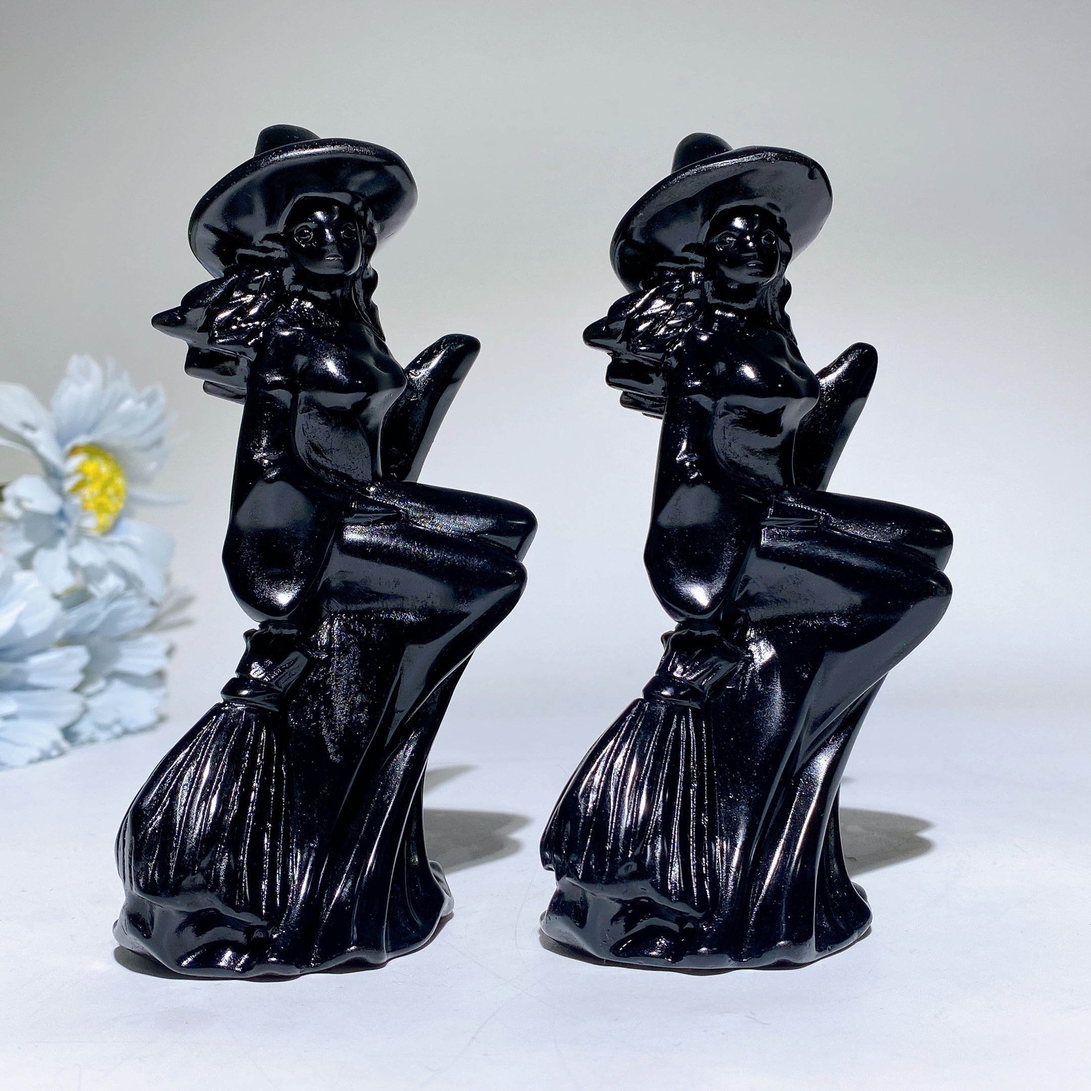 4.7 inch Black Obsidian Crystal Witch Figurine Healing Carving